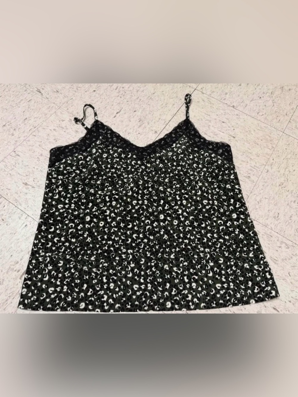 Sanctuary Green and White Leopard Lace-Trim Cami